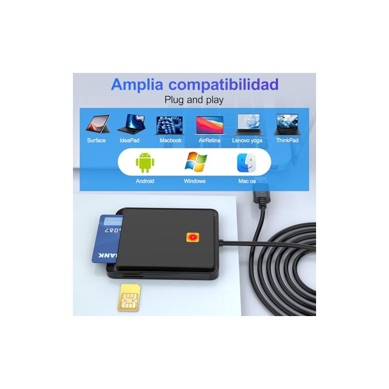 CAC Lector de Tarjetas Inteligentes, Reader USB C, Consulta saldo