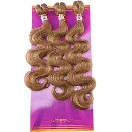 Golden Body Wave Synthetic Hair Weave Extensions 3 Bundles Color 27 Golden High Temperature Fiber Weaving