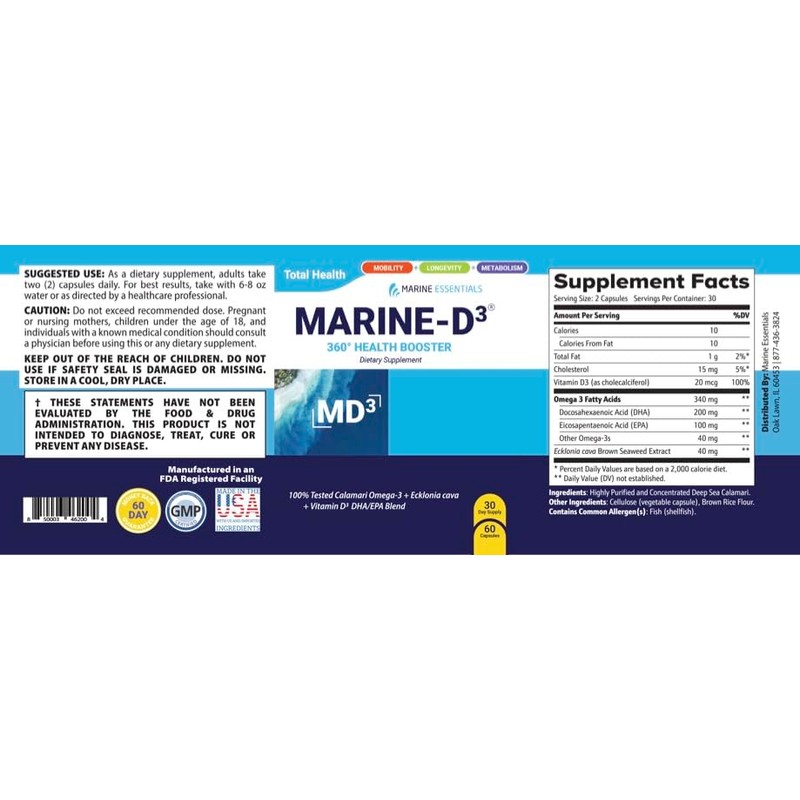 Marine Essentials- Marine D3 Omega 3 Calamari Ecklonia Cava DHA
