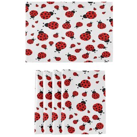 Placemats Set of 6, Ladybug Insect Cute Cartoon Dining Table Mats Non Slip Vinyl Placemat Kitchen Heat Resistant Washable