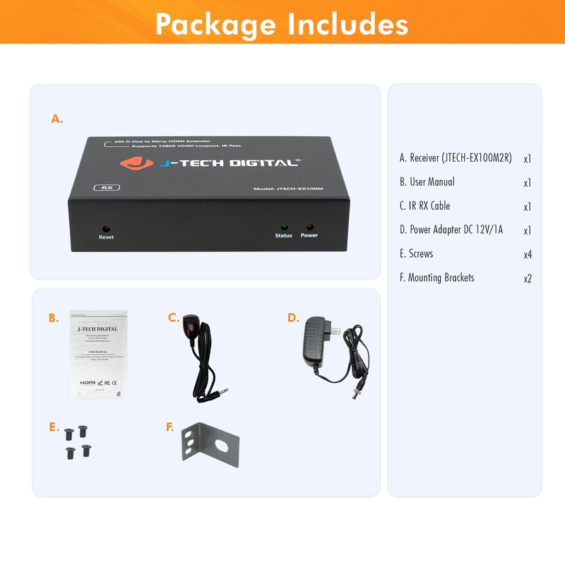 J-Tech Digital HDMI Extender 1080P 60Hz Over Single Cat5e/6 up