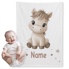 GRAZDesign Personalisierte Babydecke mit Pferd - Kuscheldecke für Neugeborene, Geschenk zur Geburt mit Namen - Fleecedecke