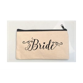 Bride, Bridesmaid Gift Makeup Bag, Custom Canvas Makeup Pouch, Mother of Bride, Maid of Honor Proposal Gift, Wedding Day Bridal Party Accessory, Bachelorette Party Favor (Model 7)