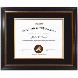 Golden State Art, 11x14 Black Gold & Burgundy Color Document Frame for 8x10 Diploma/Certificate/Picture, Includes Double Mat and Real Glass (Black Over Gold Double Mat, 1-Pack)