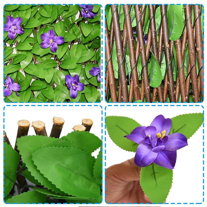 Expandable Privacy Screen with Artificial Flower for Balcony Patio Fence