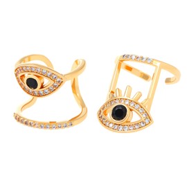 MYANAIL Zircon Nail Ring Set 2Pcs Finger Nail Cap Adjustable Stacking Ring for Women Rhinestone Metal Knuckle Ring Jewelry (Gold-A)