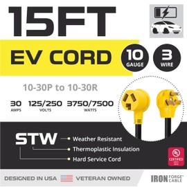 Iron Forge Cable 15 Ft Dryer/EV Extension Cord - 10-30P to 10-30R Black STW 10 Gauge Cable, 30 Amp Heavy Duty for EV Charging and RV Trailer Campers.