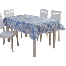 haruju Tablecloth Table Mat PVC Vinyl Kitchen Fabric Floral Pattern (Blue, 135cm x 135cm)