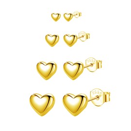 Hinvan 4 Pairs Set Small 18K Gold Stud Earrings for Women Girls Ladies Heart Earrings Gold Love Heart Stud Earrings Women Earrings Gold Multipack 4/5/6/7MMMM