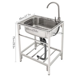CUBELLIN Utility Sink Single Bowl Basin Sink with Stand Stainless Steel Kitchen Sink Freestanding Laundry Sink with Cold & Hot Tap Utility Sink for Kitchen, Garage (23.6x17.7x29.5in)