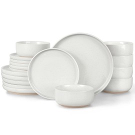 LIANYU 18-Piece Dinnerware Sets for 6, Stoneware Dinner Plates and Bowls, Kitchen Dining Dishes Set, Dishwasher & Oven Safe, Snowy White