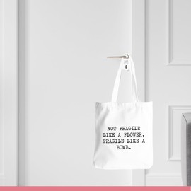 Not Fragile Like a Flower Tote Bag, Feminism Women Power Large Capacity Reusable Tote Bags with Handles, Inspirational Quotes Portable Travel Beach Canvas Bags, Feminist Gifts for Women Bestie Friends