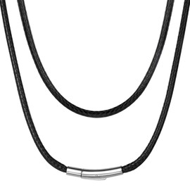 Black Leather Braided Necklace Chokers for Men 3mm 22 Inch Black Necklace Waterproof Chain