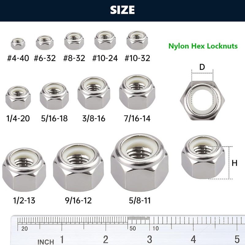 #10-24 inch Nylon Insert Hex Lock Nuts (50 Pack), 304
