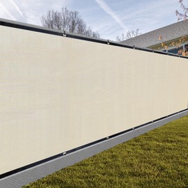 SUNNY GUARD Privacy Screen Fence 4' x 130' Cream Heavy Duty Dustproof Denoise Fencing Mesh Fabric Shade Net Cover for Outdoor Wall Garden Yard Pool Deck(Customized)