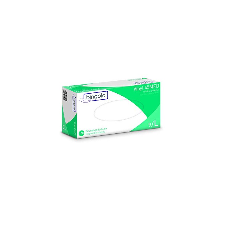 BINGOLD Disposable Vinyl Gloves 45MED Transparent Size L Pack of