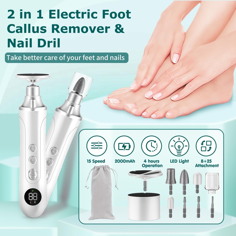 Electric Foot Callus Remover for Feet,15 Speed Adjustable Pedicure Tools