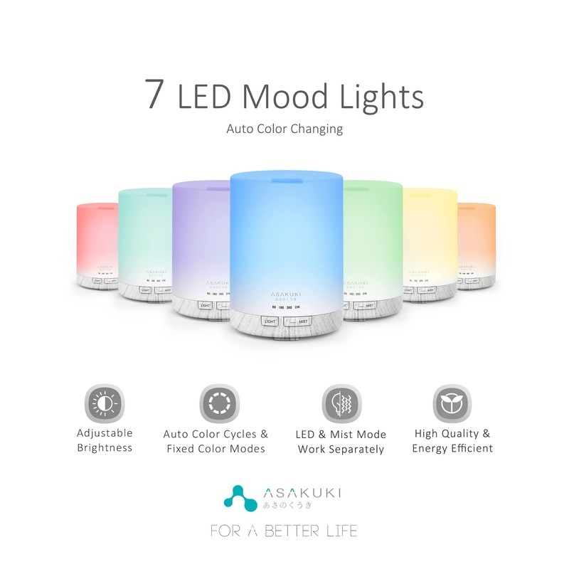 ASAKUKI 300ML Essential Oil Diffuser, Quiet 5-in-1 Premium Humidifier, Home
