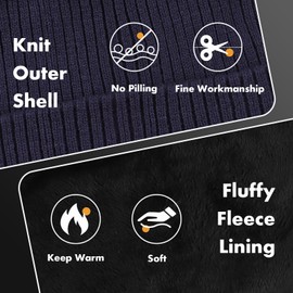 Winter Beanie Hat Scarf Gloves Set 3 in 1 Mens Womens Warm Knit Hats Touchscreen Glove Fleece Lined Neck Warmer (Thick Thread-Navy)