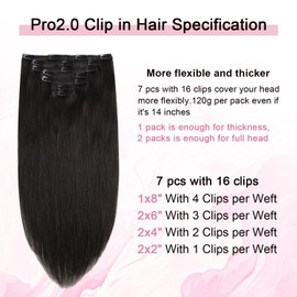 Sweetmet Pro2.0 Clip in Hair Extensions Real Human Hair 22inch 7pcs #1B Natural Black Remy Real Hair Extensions Clip in Human Hair 120g Thick Double Weft（#1B-22inch）