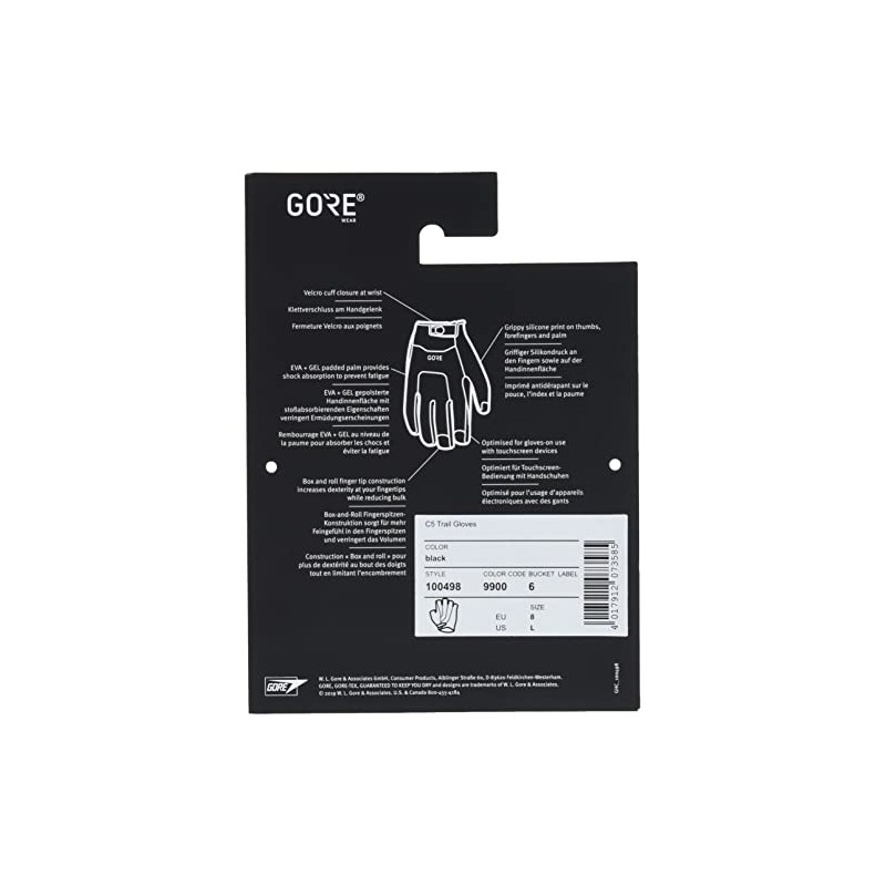 GORE Wear C5 Unisex Trail Gloves, XS, Black