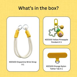 KEESOO Dopamine Vibes Universal Wrist Strap - Korean-Style Short Phone Lanyard with Cute Yellow Pineapple Charm, 7mm Rope, Trendy Anti-Theft Tether for Girls, Includes Pendant & Nylon Phone Tab