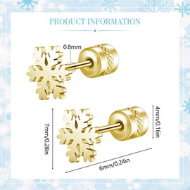Snowflake Stud Earrings for Women Girls Titanium Screw Back Stud Earrings Hypoallergenic Christmas Jewellery Gifts (gold)
