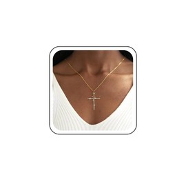 TseenYi Crystal Cross Pendant Choker Necklace Gold Zirconia Cross Necklace Crystal Crucifix Pendant Necklace Sparkling Rhinestone Cross Necklace Jewellery for Women and Girls, Zinc