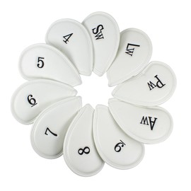 Scott Edward 10pcs Golf Iron Head Covers Set Thick Synthetic PU Leather Headcovers with Embroidered Number Tags Protective Cover Fit Most Brands, White