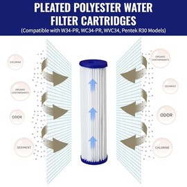 CFS – 4 Pack Pleated Polyester Water Filter Cartridges Compatible with W34-PR, WC34-PR, WVC34, Pentek R30 Models – Remove Bad Taste & Odor – Replacement Filter Cartridge – 5 Micron – 9-3/4" x 2-5/8"
