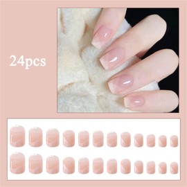 Short False Nails, Soft Gel, Square Fake Nail with Nail Glue Stickers, 24 Pieces French Press On Nails Coffin Nails Acrylic, Stick On Nails for Women and Girls