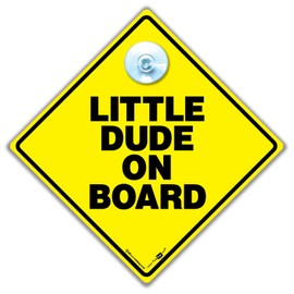 Little Dude On Board Car Sign, Suction Cup Baby on Board Sign