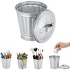 Tangseajiao Mini Galvanized Trash Can with Lid, Mini Wastebasket Small