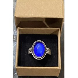 Unbranded Antique Style Silver Plated Mood Ring Size 7 + Gift Box + Color Chart