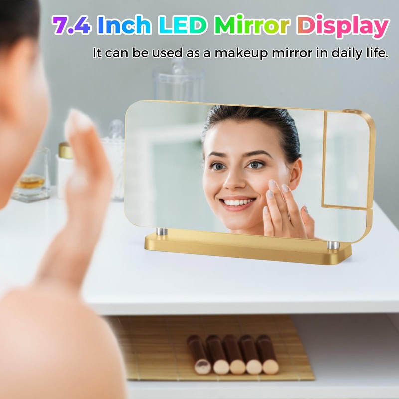 Poeroa Projection Alarm Clock for Bedroom,7.4" LED Mirror Digital Clock