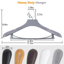 DEDU Suit Hangers for Men 10 Pack, Grey Coat Hangers Extra Wide Non Slip Width 17.7", Thick Plastic with Pants Bar & Metal Hook