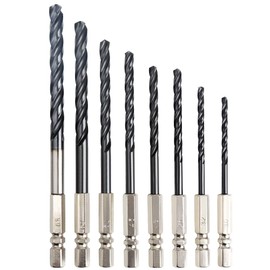 YMJOGGUE HSS-Co M35 Hexagonal Short Drill Bit Set, For Stainless Steel, Titanium Coating, Cobalt High Speed Steel, For Steelworking, Drilling, Includes Storage Case, 8-Piece Set