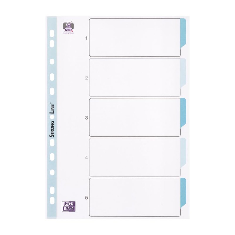 Oxford A4 5 Part Plastic Dividers, Extra Strong Assorted Colours,