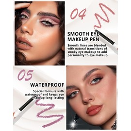 Matte Eyeliner Pencil, Pink & Purple Eyeshadow Eye Liner Pencil, Waterproof Long-Wear Highly Pigmented Gel Eyeliner Pen Eyeshadow Stick With Brush, Fade-Proof Blendable Color Smokey Cat Eye Makeup-4+5