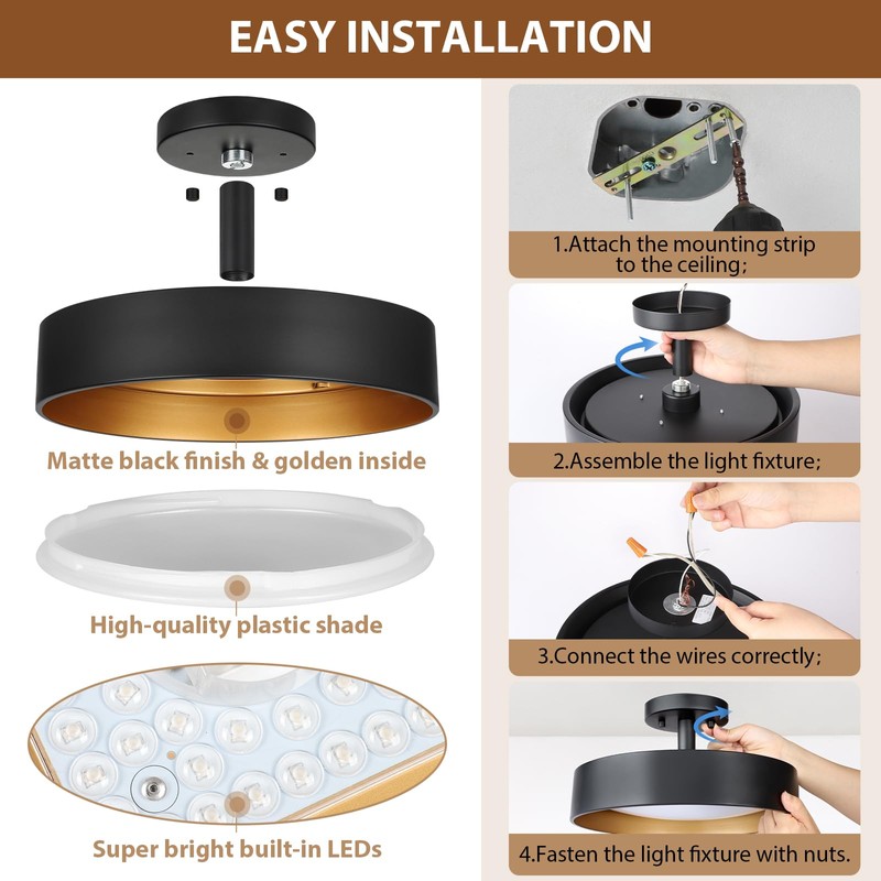 SunRider Industrial Semi Flush Mount LED Ceiling Light Fixture, 12