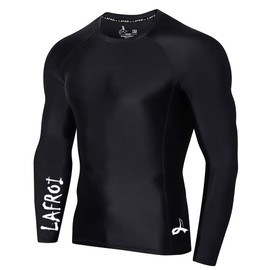 LAFROI Men's Long Sleeve UPF 50+ Baselayer Skins Performance Fit Compression Rash Guard-CLYYB Asym Black Size XL