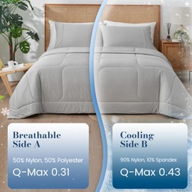 Amélie Home Cooling Comforter Twin Size, Reversible Lightweight Cooling Blanket for Hot Sleepers, Q-Max 0.43 Summer Breathable Cooling Quilt for Night Sweats, 68" x 90", Heather Cool Grey