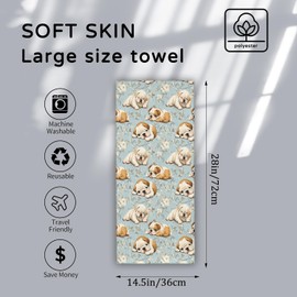VODRM English Bulldog 2PCS Hand Towels,Cute Dog and Blue Floral Decor Kitchen Towel Set,Polyester Dish Handtowel,14.5" X 28",Soft Absorbent,for Bathroom Bath Spa Decoration,Housewarming Gifts