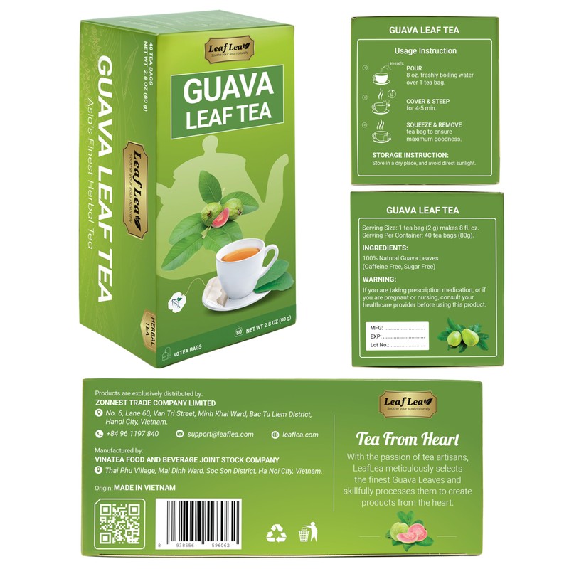 LeafLea 120 Guava Leaf Tea Bags, Premium Natural Herbal Tea,