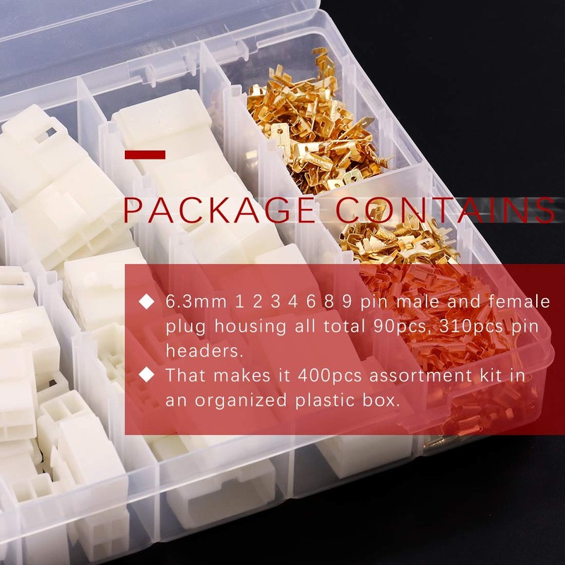 Hilitchi 6.3MM Electrical Automotive Wire Connectors Male Female Socket Plug