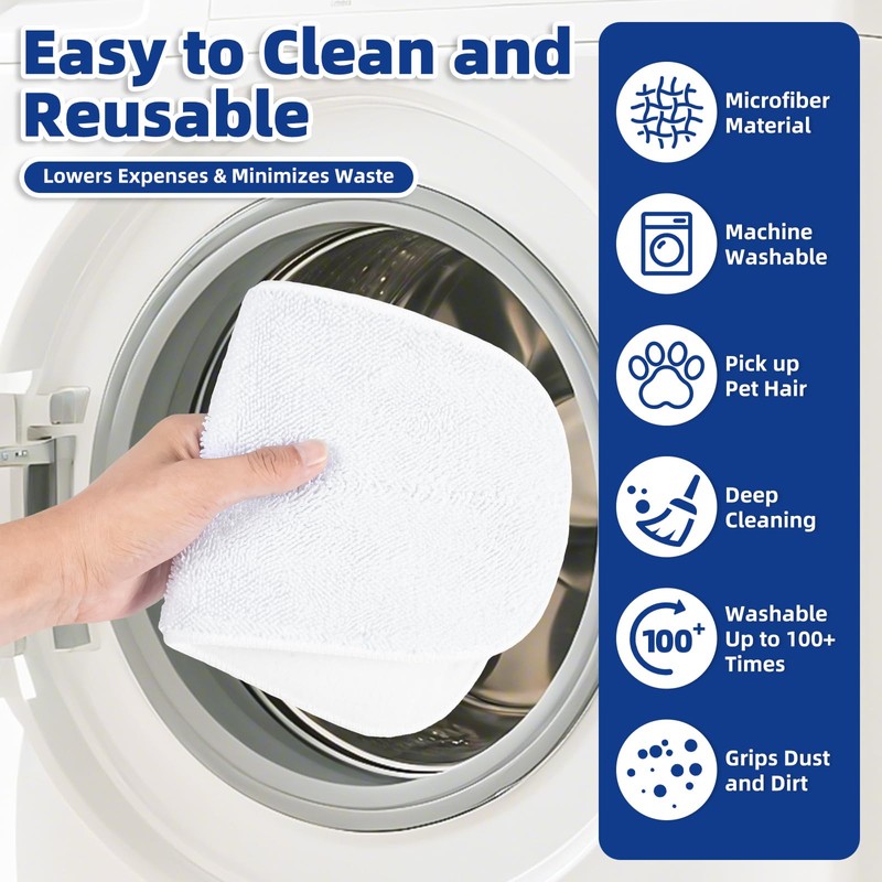 LOVECO 4 Pack Steam Mop Pads + 4 Microfiber Small