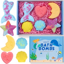 Canvalite Bath Bombs Gift Set, 6Pcs Bath Bombs for Kids Girls, Colorful Bubbles Bath Natural and Gentle Fizzy Spa Kit Creates Rainbow Special Effect, Christmas Gifts for Women, Mom, Her, Kids