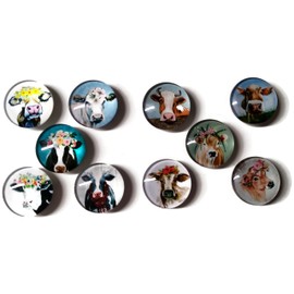 COW Animal Glass PUSH PIN Set - 10pc Handmade Decorative Memo Board Office
