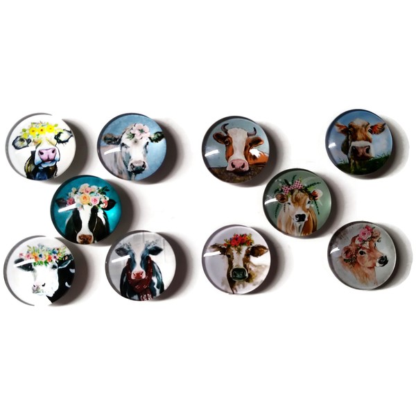 COW Animal Glass PUSH PIN Set - 10pc Handmade Decorative