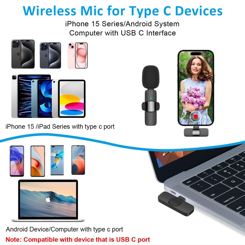 MAYBESTA Wireless Lavalier Lapel Microphone for iPhone 15 Series/Android/Laptop -